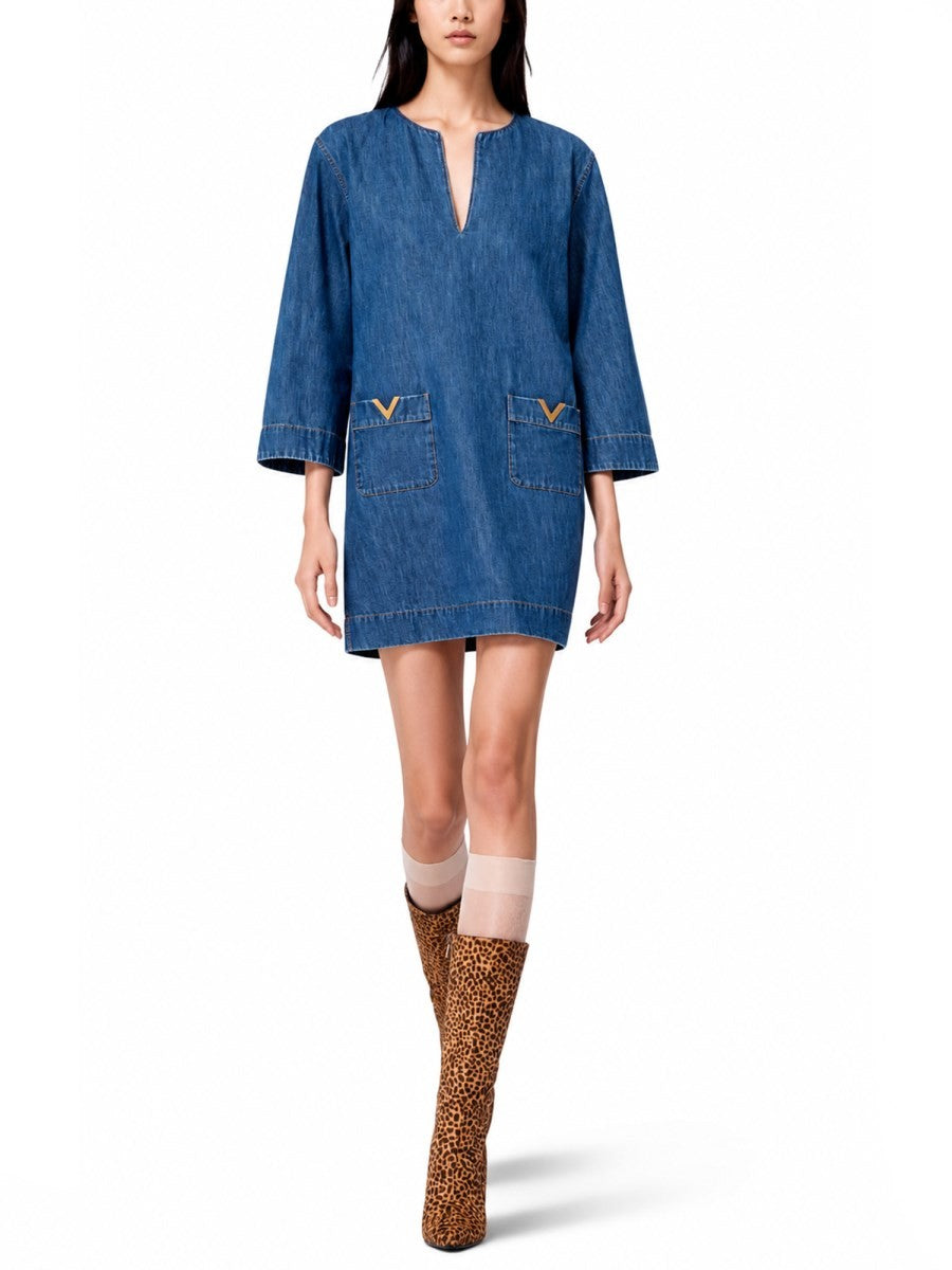 Valentino Women's Abito in Denim Chambray Blue