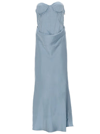 ROTATE Birger Christensen Women's Satin Dress with Corsetto Blue