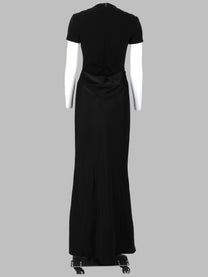 Rotate Women's Abito Lungo Con Maniche Corte Drappeggio Black