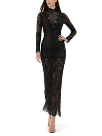 Rabanne Women's Abito Lungo in Pizzo Jersey Black