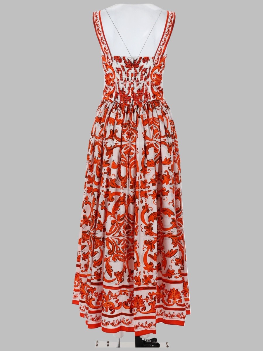 Dolce &amp; Gabbana Women's Abito Lungo in Popeline Con Stampa Orange