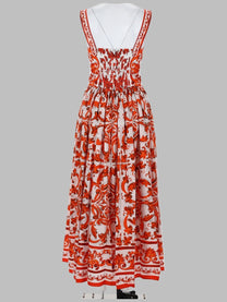 Dolce &amp; Gabbana Women's Abito Lungo in Popeline Con Stampa Orange