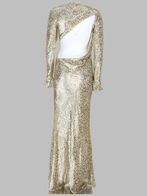 self-portrait Women's Abito Maxi Effetto Metallizzato Gold