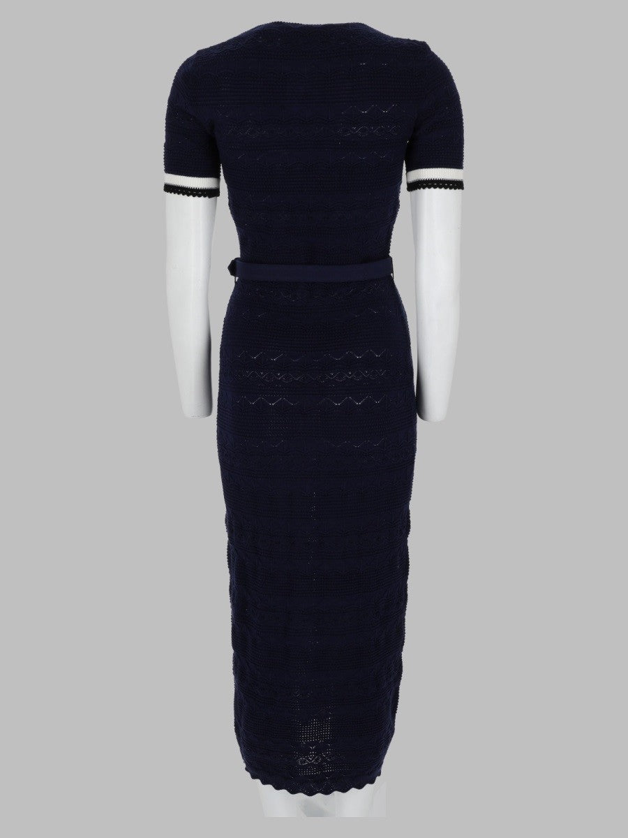 self-portrait Women's Abito Midi in Maglia Traforata Blue