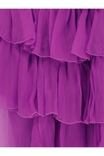 Actualee women’s asymmetric voile dress red with vibrant purple ruffled lightweight semi-transparent skirt and pink stitching