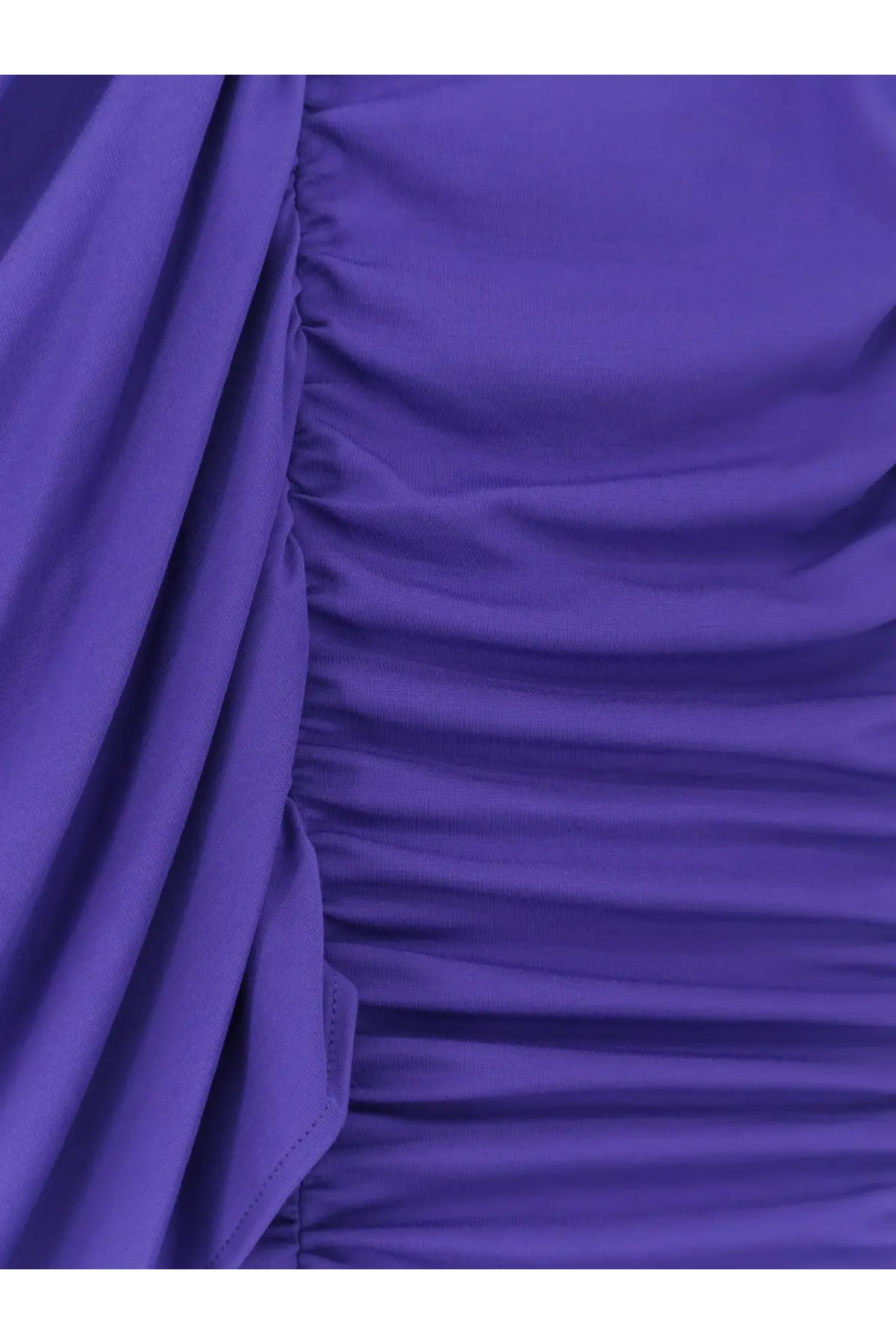 Actualee women’s draped long dress in purple ruched fabric with a smooth slightly textured surface