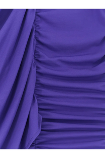 Actualee women’s draped long dress in purple ruched fabric with a smooth slightly textured surface