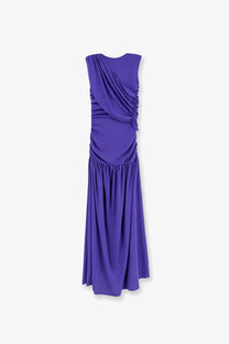 Actualee women’s draped long dress purple sleeveless with ruched bodice and flowing maxi skirt in deep purple