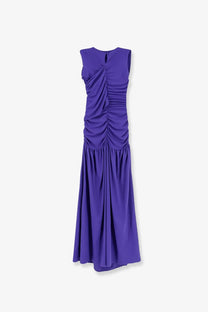 Actualee women’s draped long dress purple sleeveless maxi with ruched bodice and flowing skirt made from soft fabric