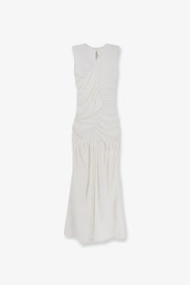 Actualee women’s sleeveless off-white draped long dress with a flowing skirt made from lightweight fabric