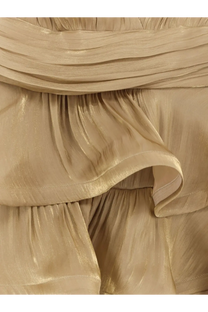 Actualee women’s flounced long dress beige with shimmering gold toned pleated fabric and soft folds