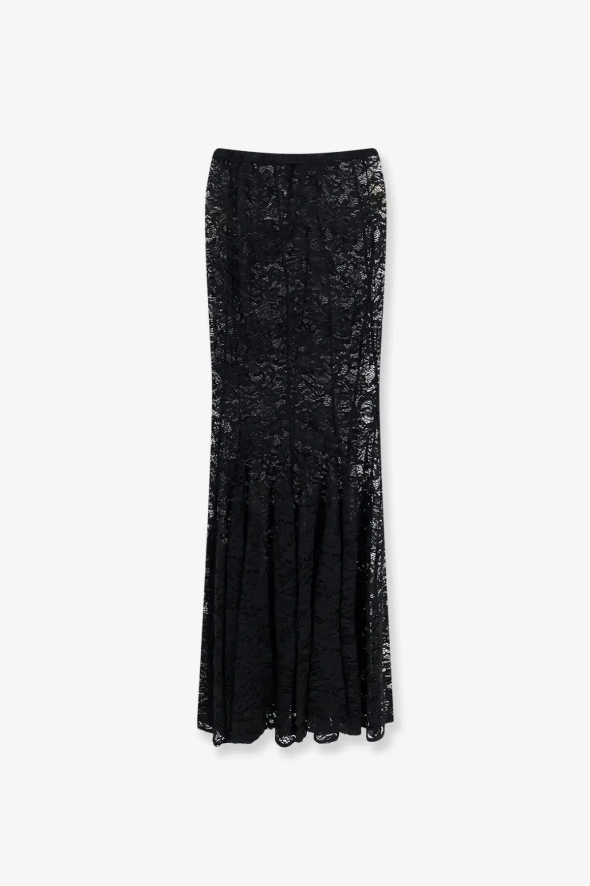 Actualee women’s black lace maxi skirt with fitted waist and flowing sheer fabric perfect for elegant occasions