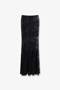 Actualee women’s black lace maxi skirt with fitted waist and flowing sheer fabric perfect for elegant occasions