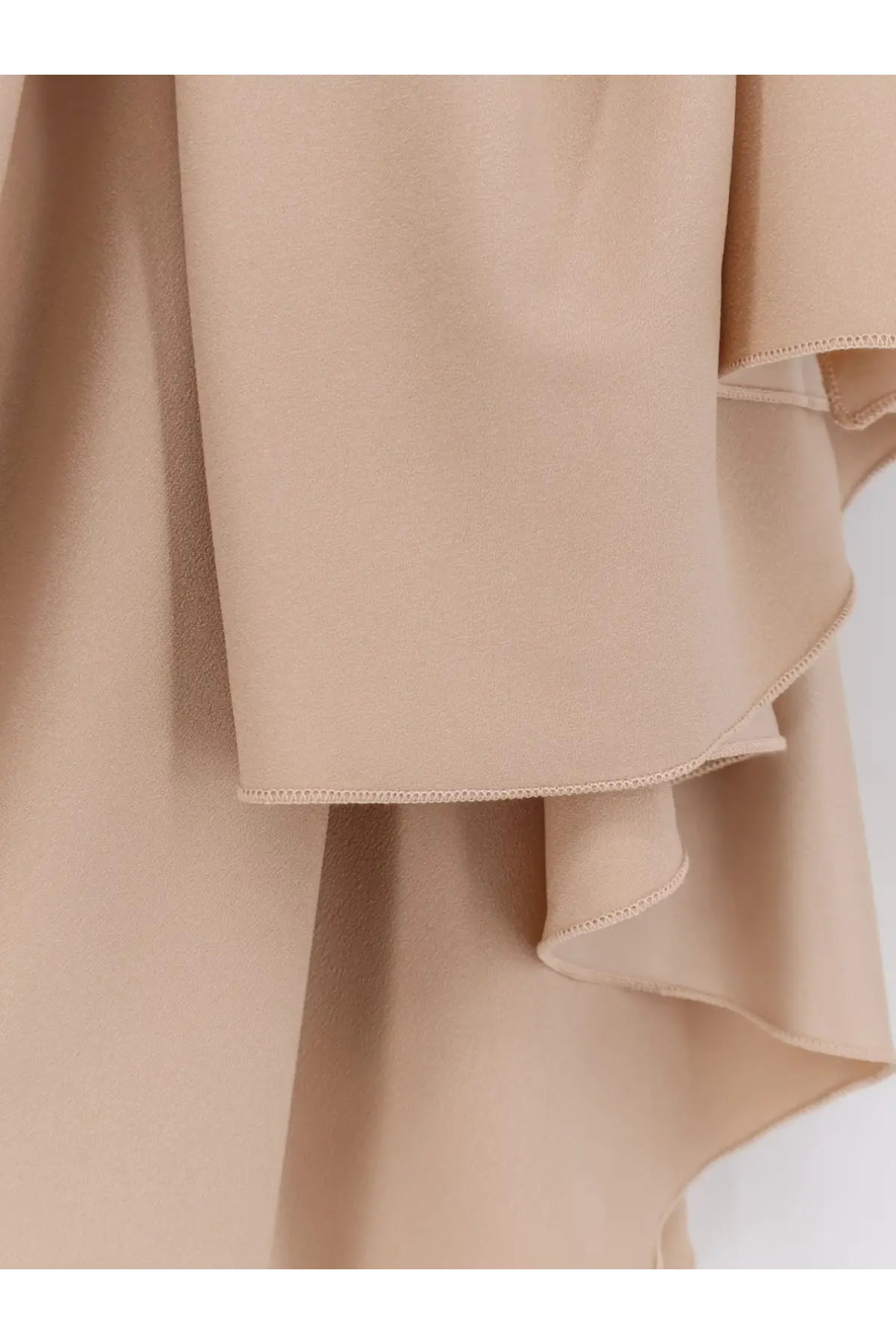 Beige ruffled fabric with delicate stitching edge detail on actualee women’s long dress