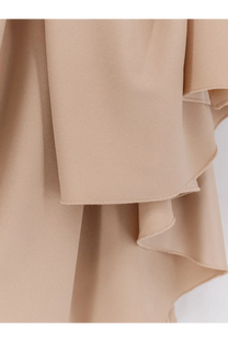 Beige ruffled fabric with delicate stitching edge detail on actualee women’s long dress