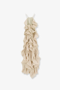 Actualee women’s long beige ruffled halter dress with thin straps and layered fabric for elegant occasions