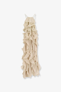 Actualee women’s long beige ruffled maxi dress with thin spaghetti straps perfect for elegant occasions