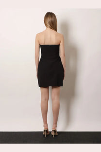 Actualee women’s black strapless mini dress with fitted bodice and straight hemline for elegant occasions