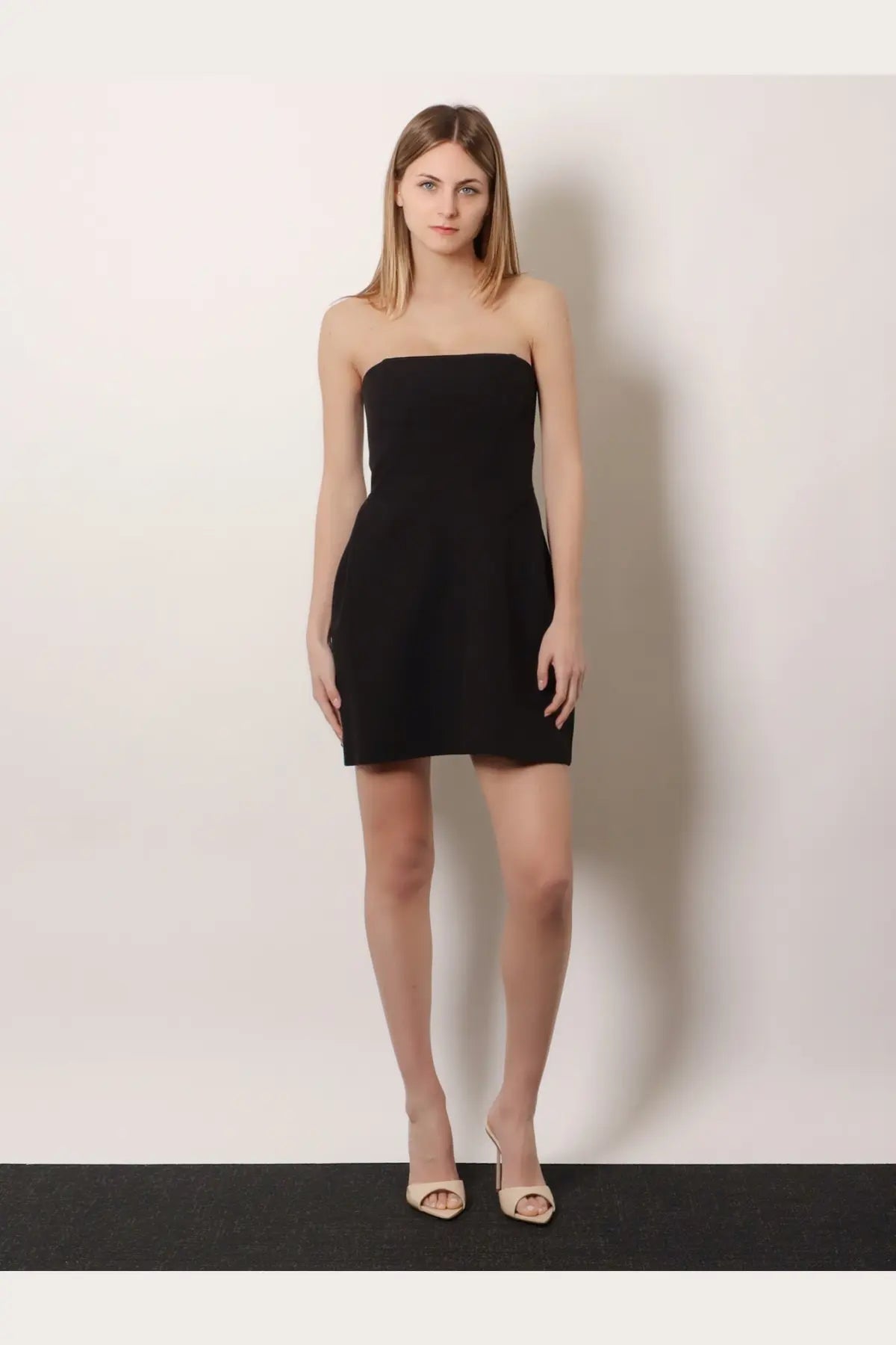 Actualee women’s black mini dress with strapless fitted bodice and flared skirt perfect for evening wear