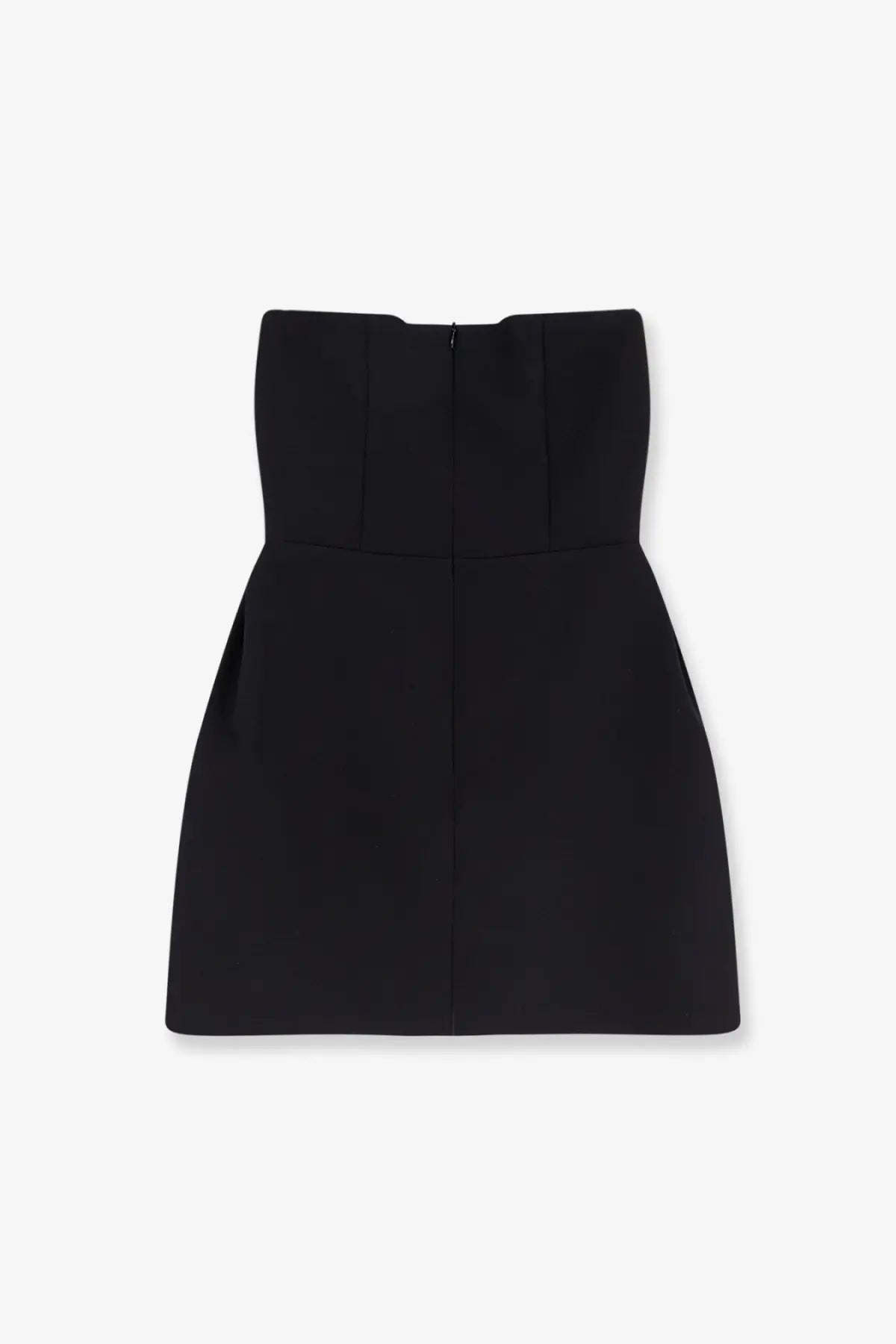Actualee women’s mini dress black showing the back with a strapless structured bodice and subtle pleats