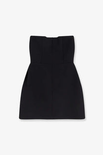Actualee women’s mini dress black showing the back with a strapless structured bodice and subtle pleats