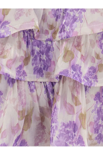 Actualee women’s ruffled long dress lilac with delicate lavender and gold floral print and layered ruffles