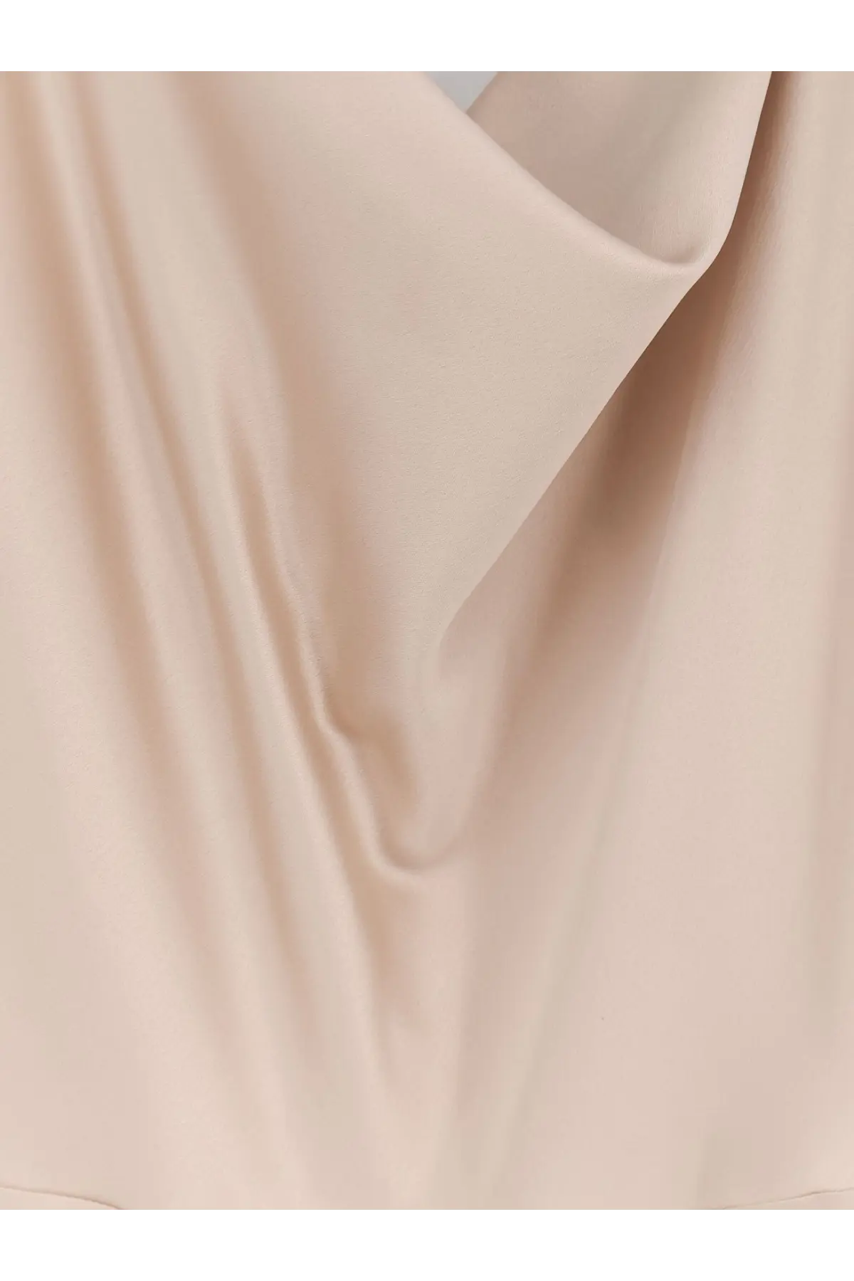Actualee women’s satin long dress beige showing soft blush-pink satin fabric with smooth lustrous texture and gentle folds