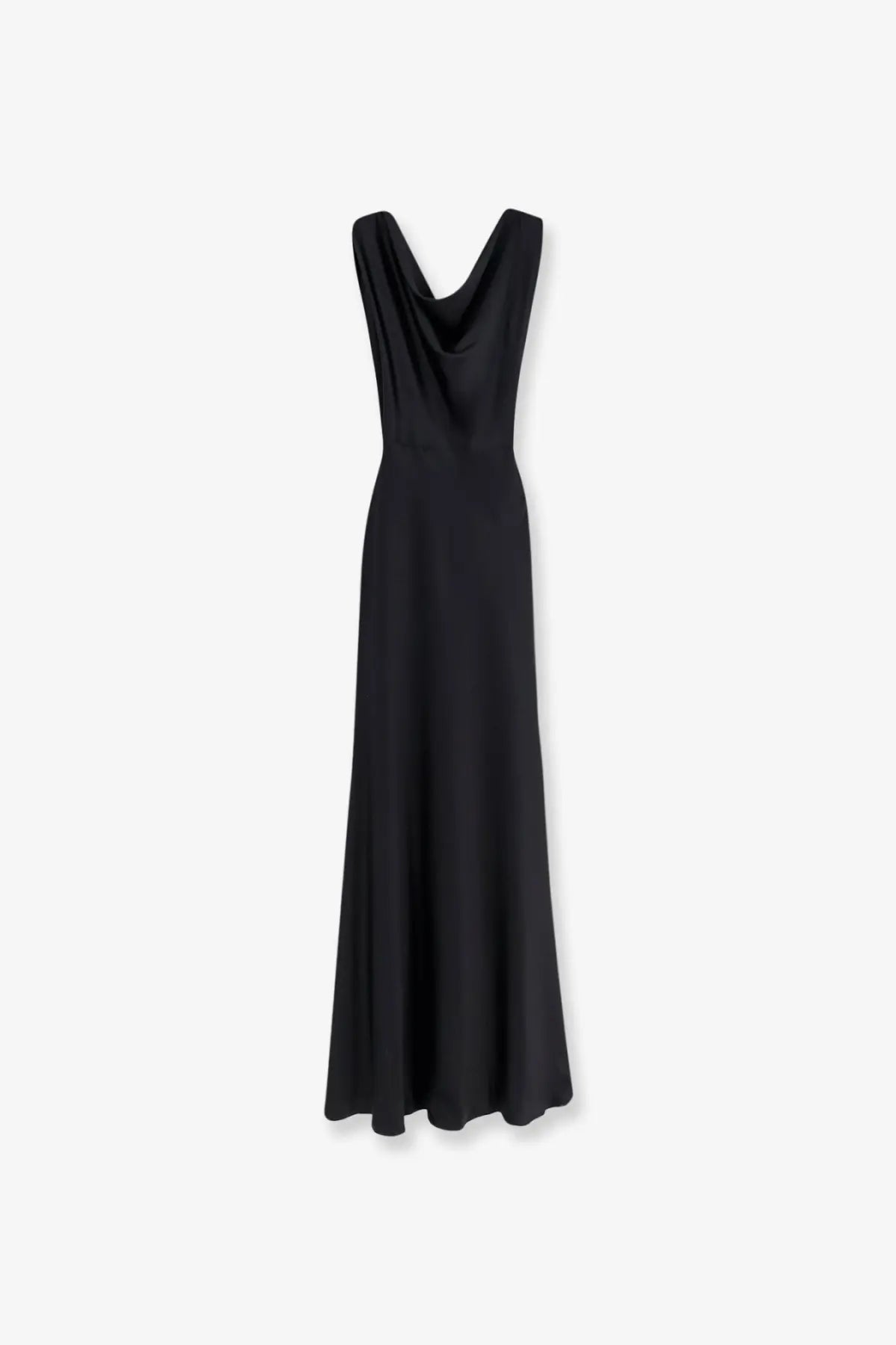 Actualee women’s satin long dress black with a sleek sleeveless design and draped cowl neckline