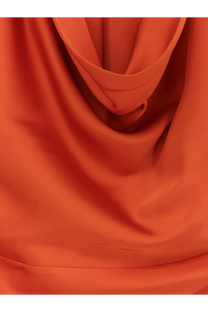 Actualee women’s satin long dress orange with a smooth vibrant silk scarf featuring gentle folds and soft sheen