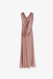Actualee women’s satin long dress pink with a flowing dusty rose silk gown draped crisscross neckline and ruching waist