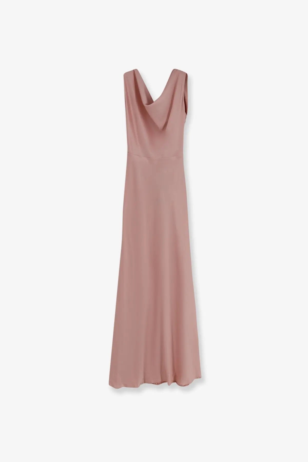 Actualee women’s satin long dress in dusty rose pink with sleeveless design and draped cowl neckline