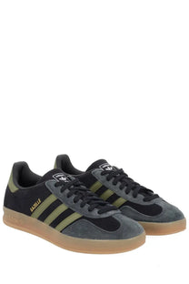 Adidas men’s gazelle indoor sneaker black with black and olive green suede upper and rubber sole