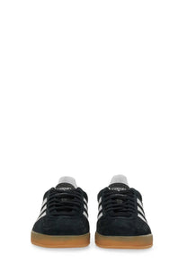 Adidas men’s Gazelle indoor sneaker in black suede with white stripes and a gum rubber sole
