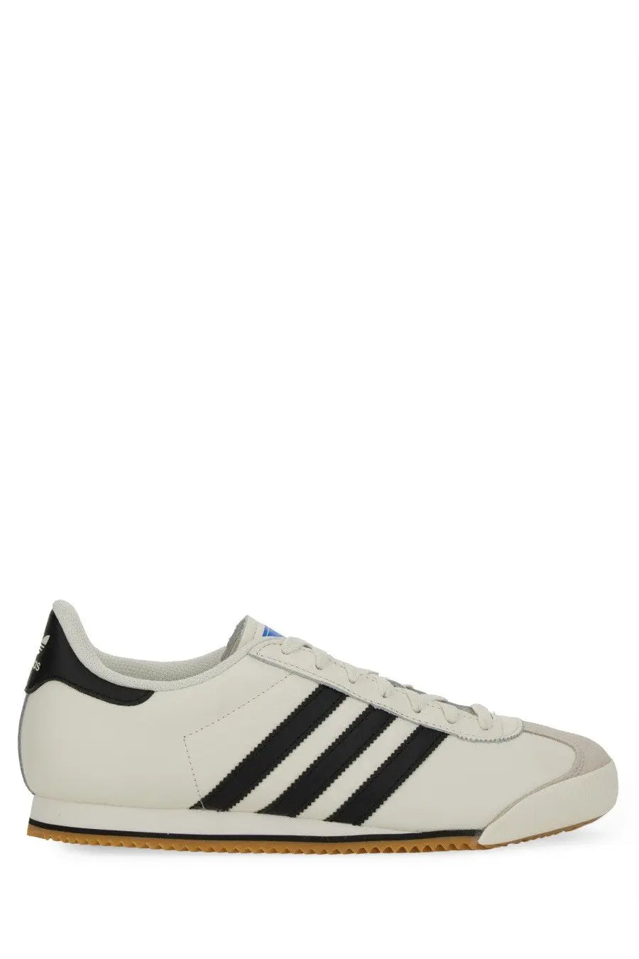 Adidas men’s kick sneaker white with black three stripes gray accents and gum rubber sole white samoa design