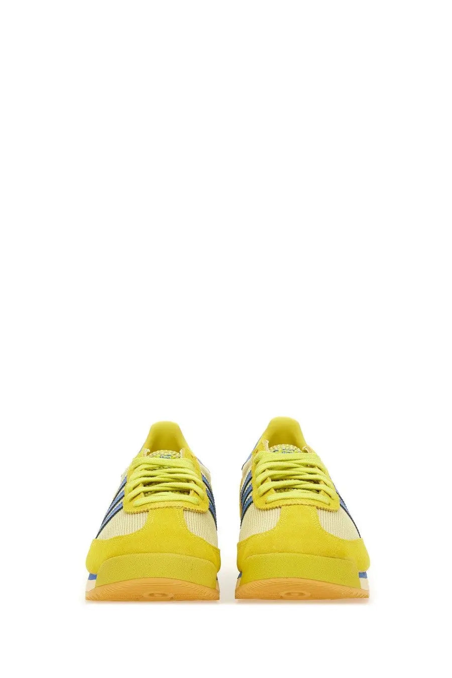 Adidas men’s sneaker bright yellow with blue stripes mesh upper lightweight running shoe