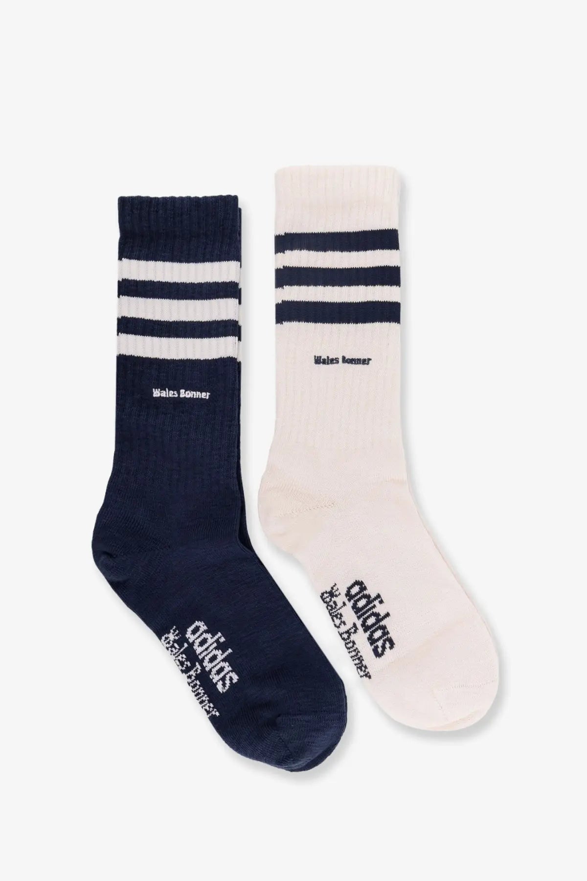 Navy and cream striped cotton blend crew socks with wales bonner branding from adidas originals bipack blue
