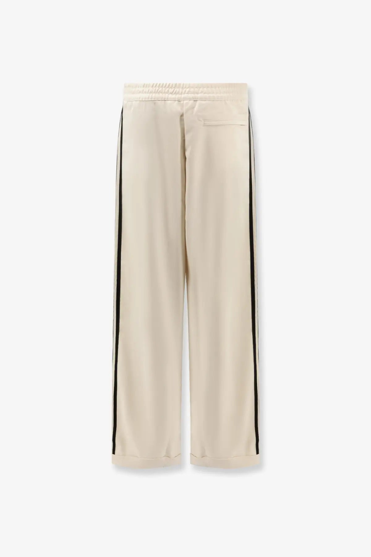 Adidas originals by wales bonner men’s cream recycled nylon track pants with wide legs black side stripes and elastic waist