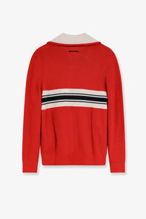 Adidas originals by wales bonner men’s ribbed grey sweatshirt showing the back with red knit and white black stripes