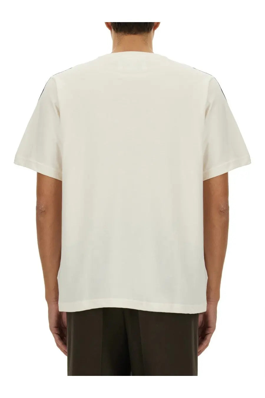 Adidas Originals by Wales Bonner short-sleeved cream t-shirt with subtle black shoulder seam stripes in shirt white
