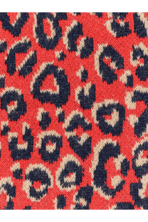 Adidas Originals by Wales Bonner men’s wool blend sweater gold with vibrant red knitted fabric and bold navy blue cream leopard print