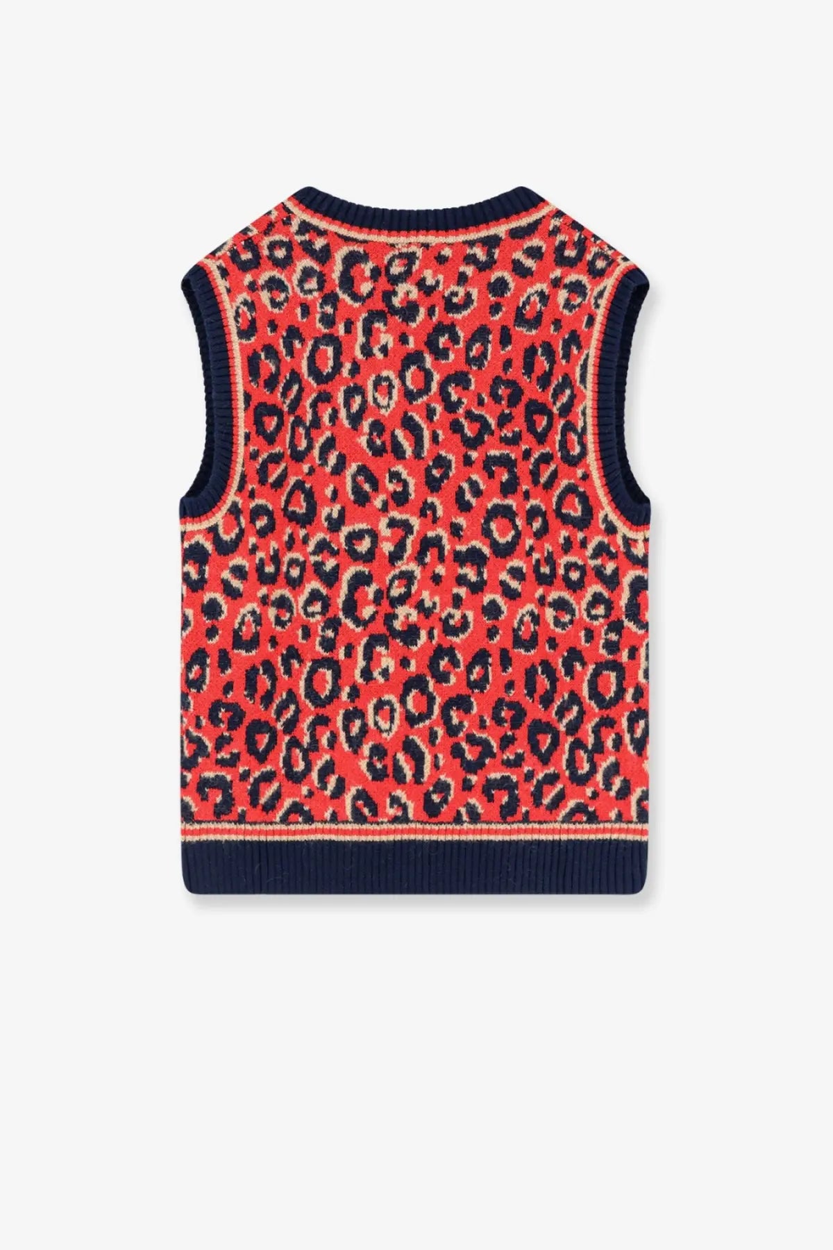 Adidas originals by wales bonner men’s wool blend sweater gold in vibrant coral and navy blue leopard print with ribbed trim
