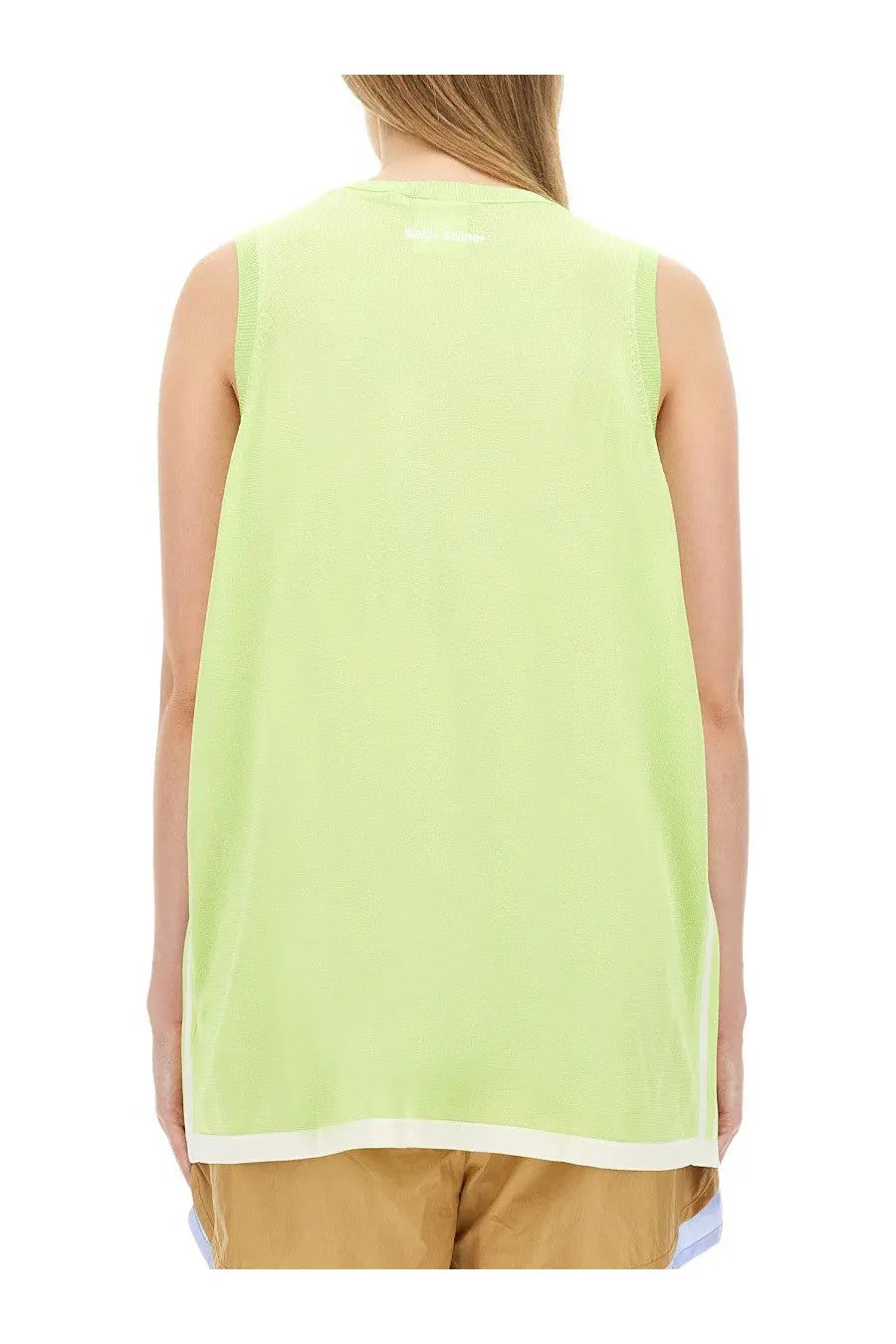 Adidas Originals by Wales Bonner unisex knitted vest in light green with white trim on hem and armholes
