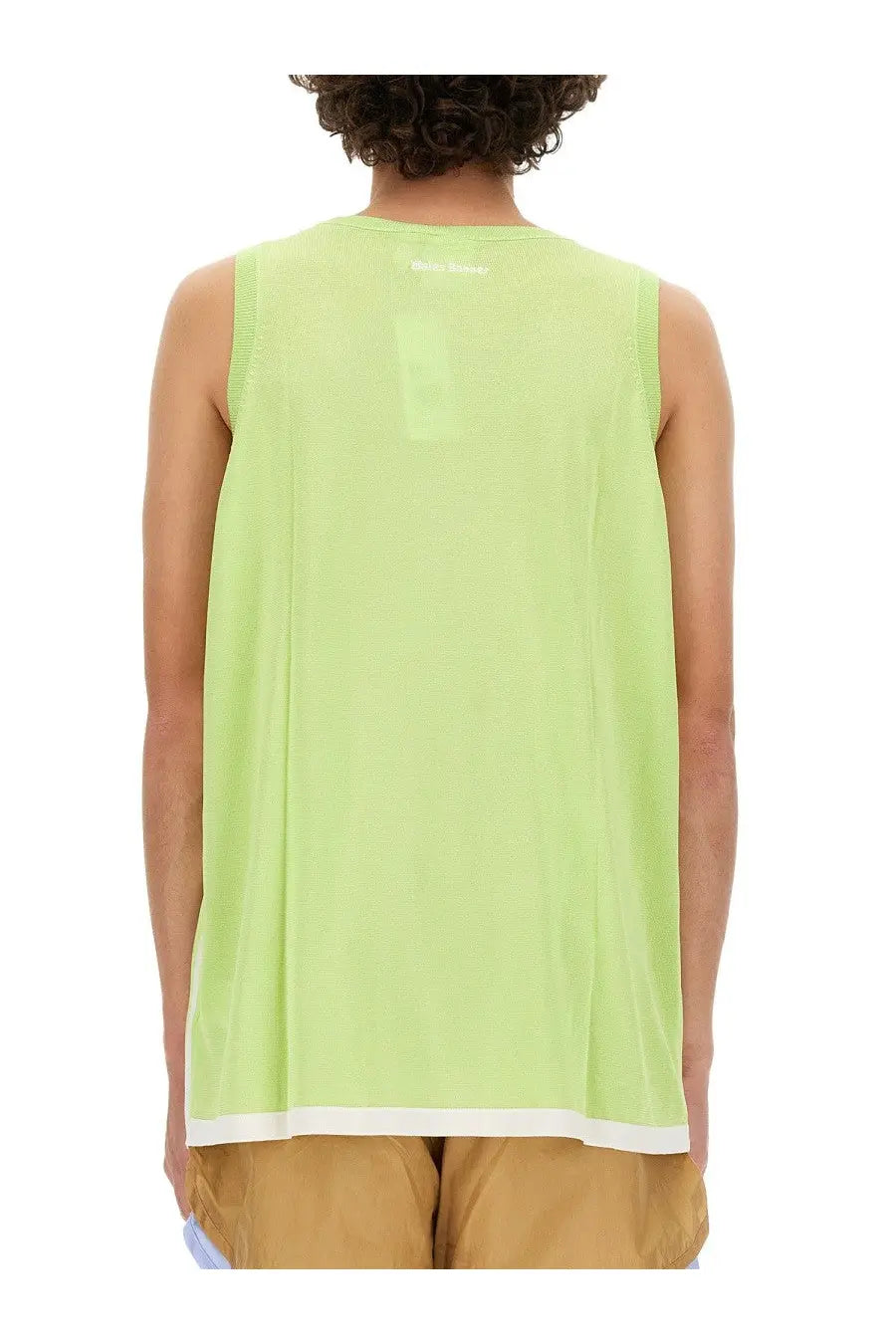 Adidas originals by wales bonner unisex knitted vest in light green with white trim on hem and neckline