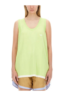Light green adidas Originals by Wales Bonner knitted tank top with white trim and trefoil logo on the chest