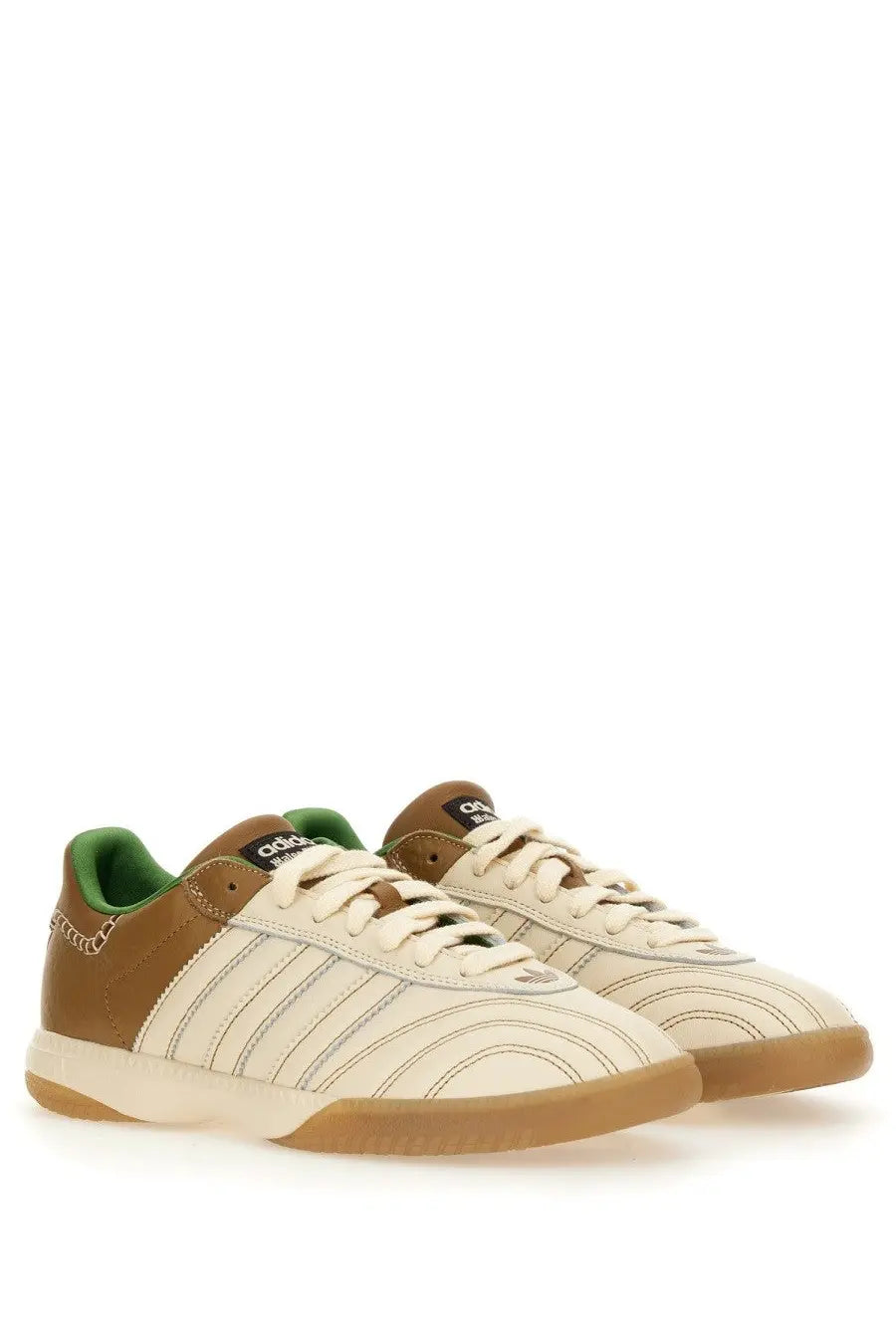 Adidas originals by wales bonner unisex samba sneaker in cream and brown with green collar accents
