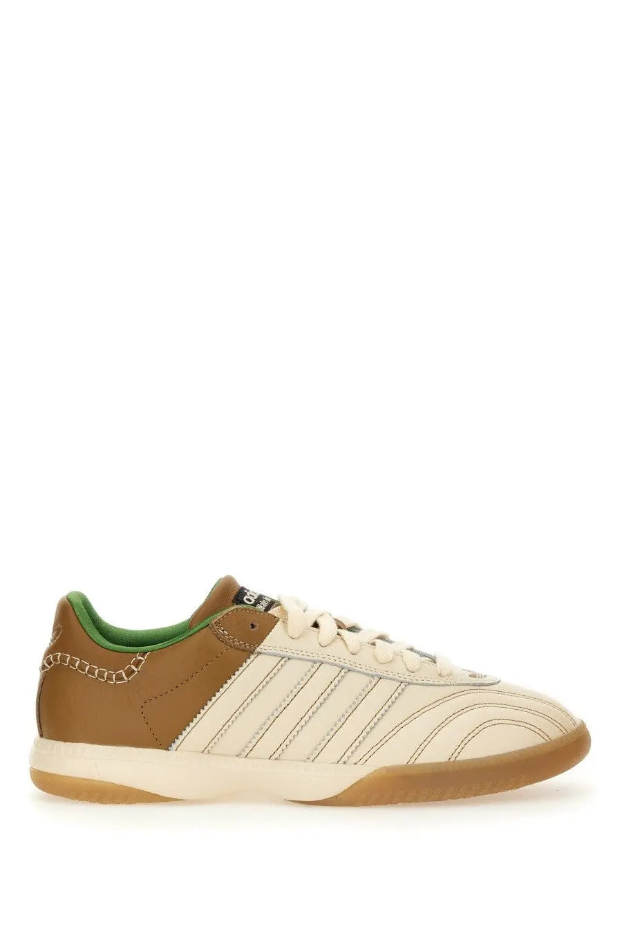 Adidas originals by wales bonner unisex samba sneaker in cream and brown leather with green collar accents