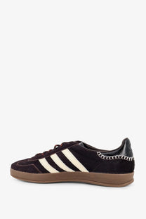 Black suede adidas originals by wales bonner unisex wb gazelle sneaker with cream stripes and brown rubber sole