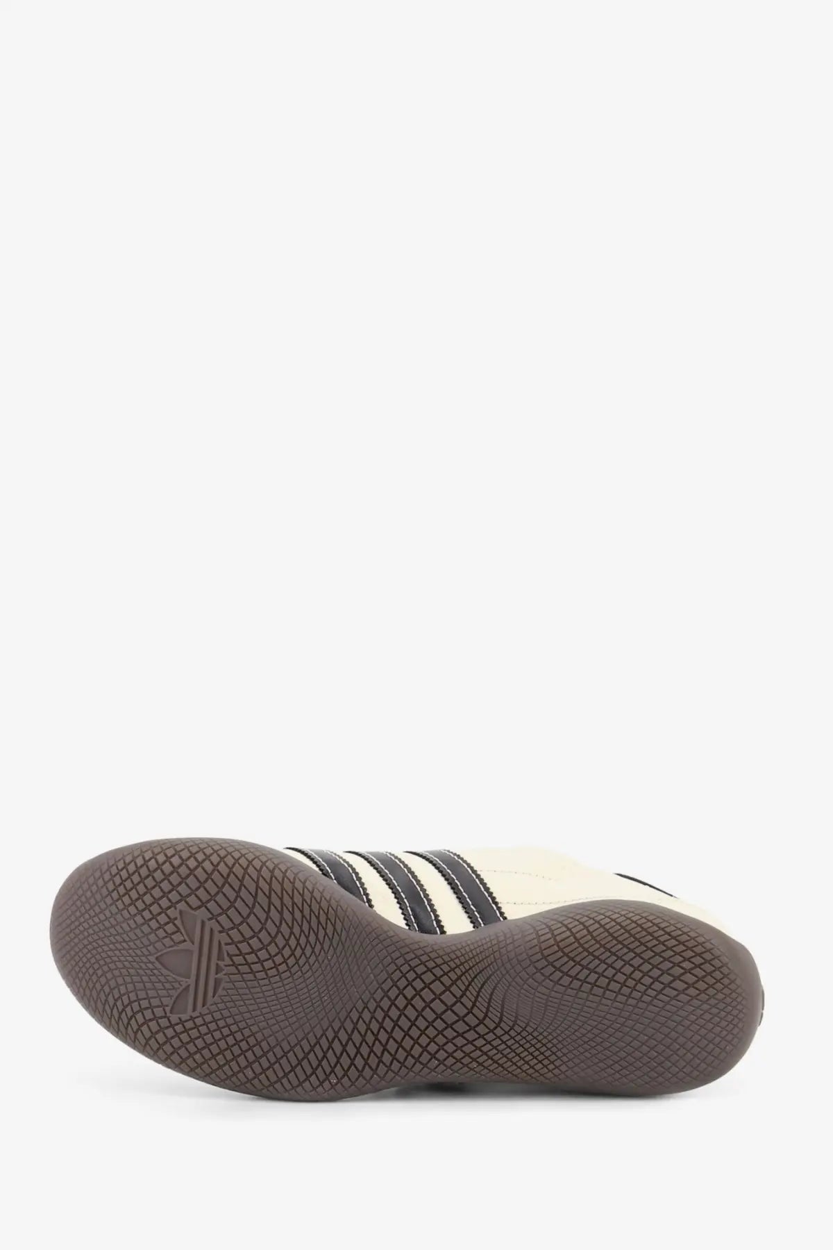 Cream-colored adidas Originals by Wales Bonner WB Karintha OG leather sneakers with black stripes and brown rubber sole