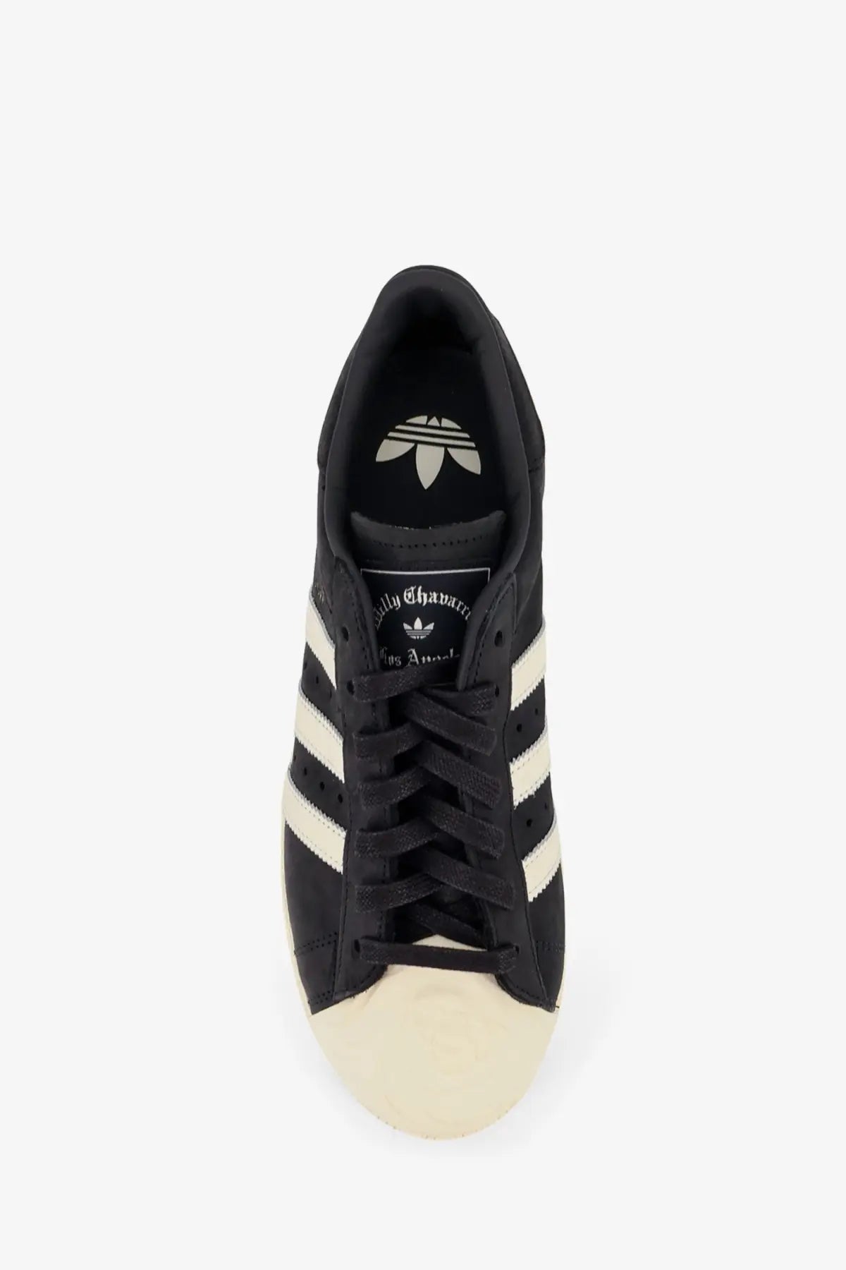 Adidas originals x willy chavarria men’s leather superstar sneakers black with cream rubber toe cap and white stripes