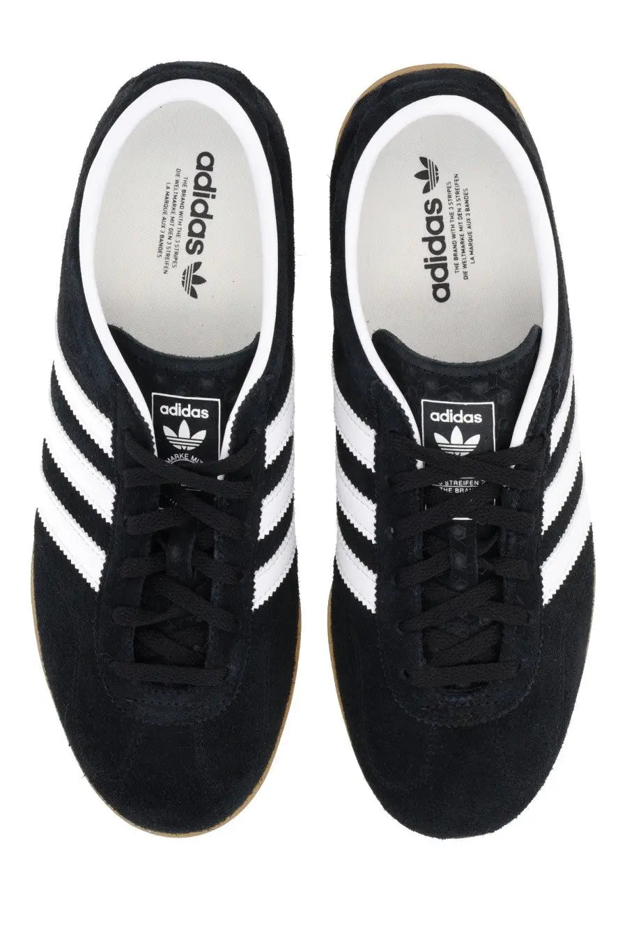 Adidas unisex Gazelle LO Pro sneaker in black suede with white three stripes and gum rubber sole